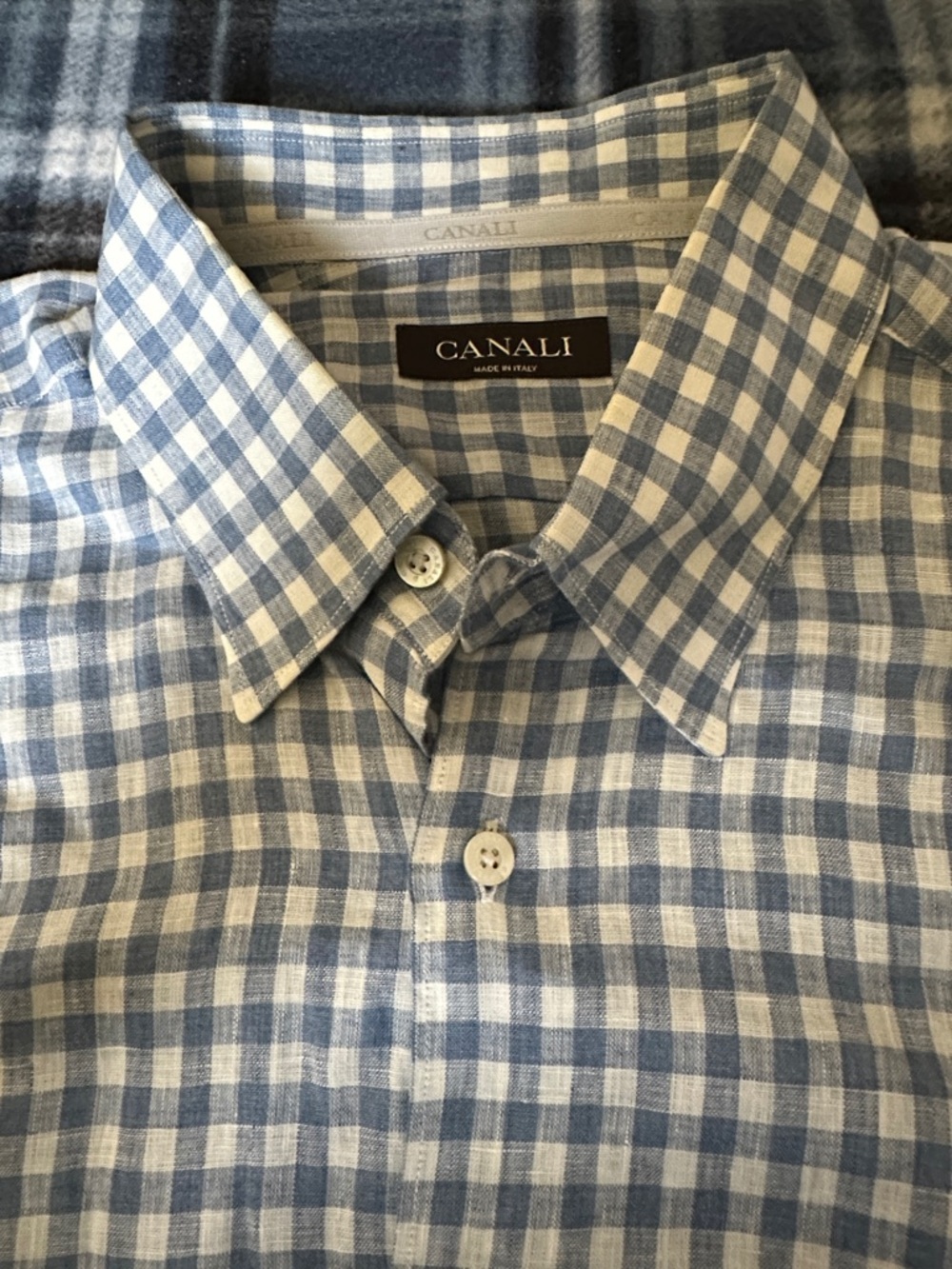 Canali Gingham Multicolor Check Blue White Button-Down Men’s Shirt Size XXL